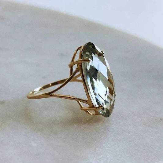 Vintage Green Oval Crystal Ring-Maryam Jewelry