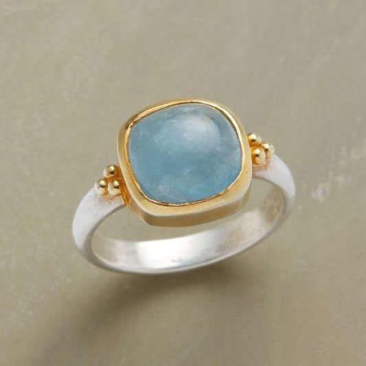 Vintage Blue Stone Gold & Silver Ring-Maryam Jewelry