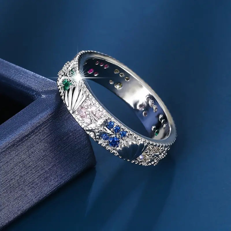 Vintage Silver Blue Zirconia Ocean Ring-Maryam Jewelry