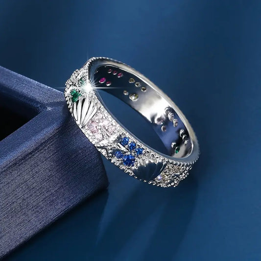 Vintage Silver Blue Zirconia Ocean Ring-Maryam Jewelry