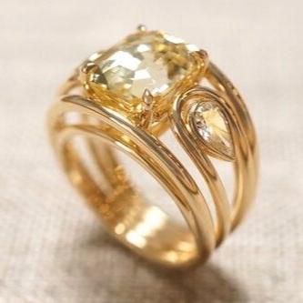 Vintage Gold Yellow Zirconia Ring-Maryam Jewelry
