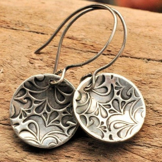 Vintage Silver Rounded Earrings-Maryam Jewelry