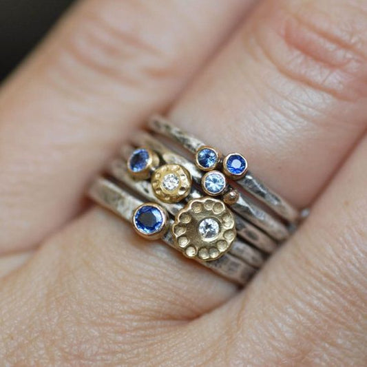 Vintage Layer Silver Blue Ring Set-Maryam Jewelry