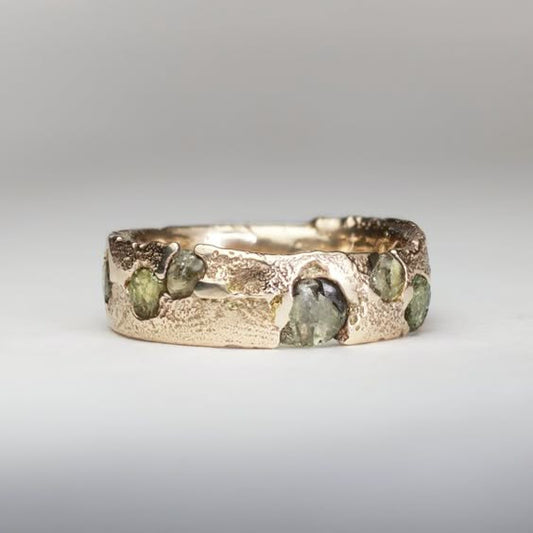 Vintage Green Golden Forged Ring-Maryam Jewelry