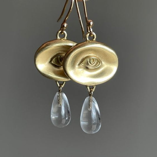 Vintage Glass Golden Eye Earrings-Maryam Jewelry