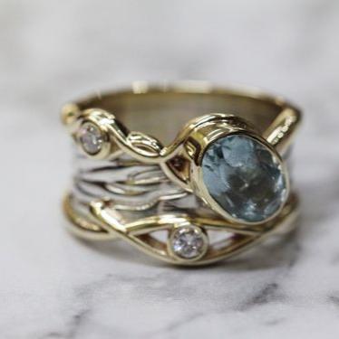 Vintage Blue Stone Layered Gold & Silver Ring-Maryam Jewelry