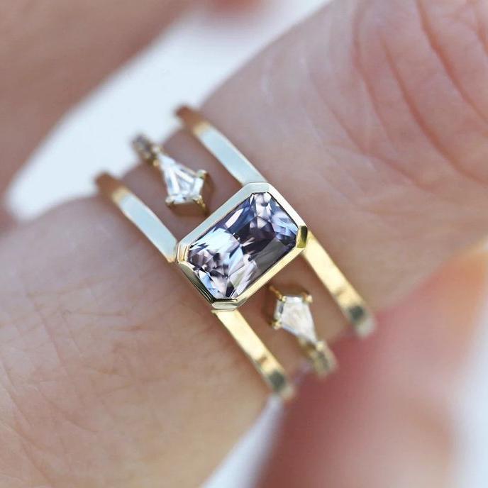 Vintage Violet Zirconia Layer Gold Ring-Maryam Jewelry