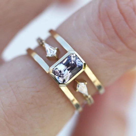 Vintage Violet Zirconia Layer Gold Ring-Maryam Jewelry