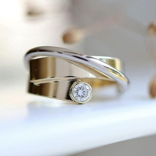 Vintage Elegant Gold & Silver Zirconia Ring-Maryam Jewelry