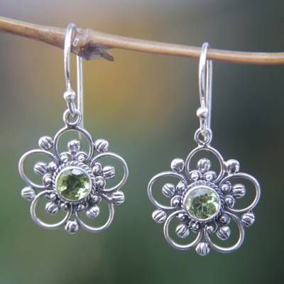 Vintage Dangling Flower Green Zirconia Earrings-Maryam Jewelry