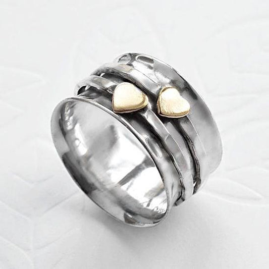 Vintage Gold Heart Silver Ring-Maryam Jewelry
