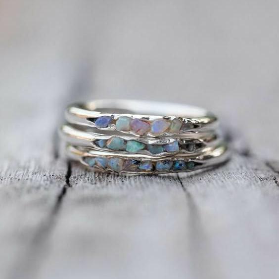 Vintage Layered Blue Stones Silver Ring-Maryam Jewelry