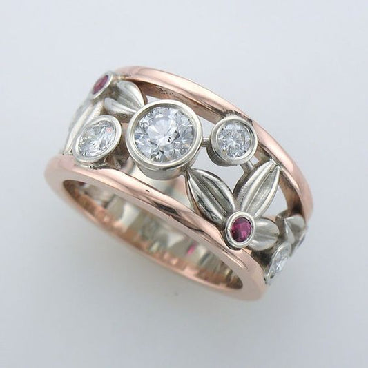Vintage Flower Zirconia Silver Rose Ring-Maryam Jewelry