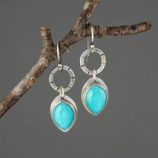 Vintage earrings with blue stone in silver-Maryam Jewelry