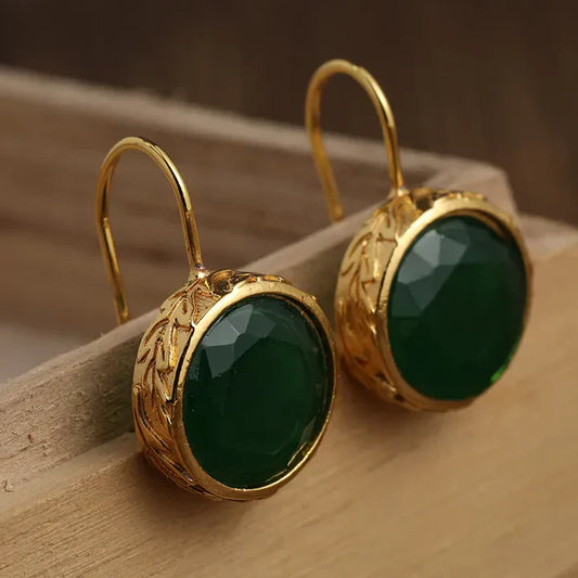Vintage Green Zirconia Golden Earrings-Maryam Jewelry