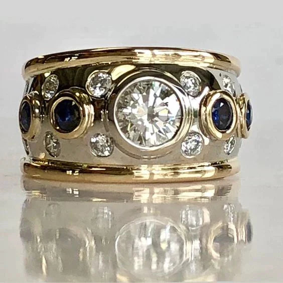 Vintage Golden Inlaid Zirconia Ring-Maryam Jewelry