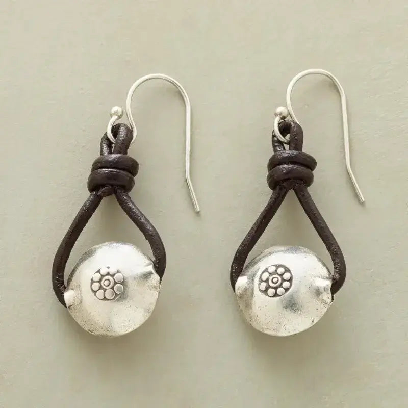 Vintage Silver Leather Earrings-Maryam Jewelry