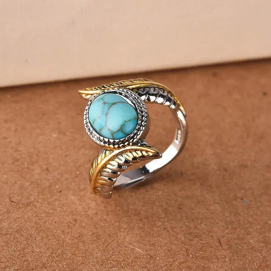 Vintage Turquoise Ring in Gold and Silver-Maryam Jewelry