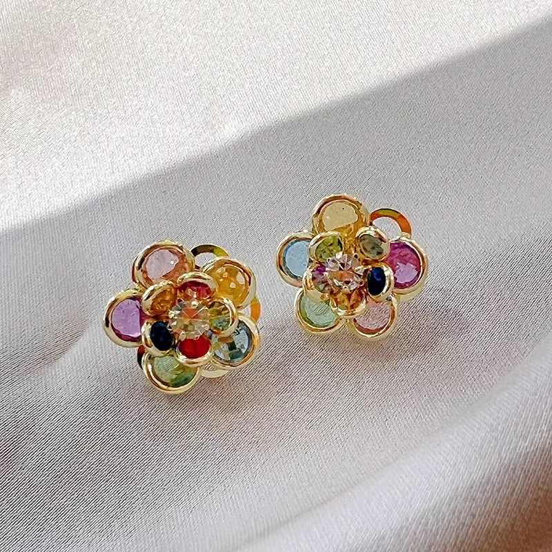 Elegant Colorful Crystal Flower Earrings-Maryam Jewelry