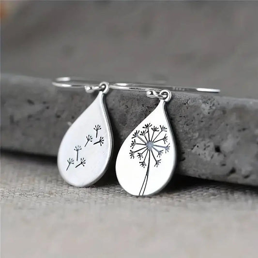 Vintage Silver Dandelion Drop Earrings-Maryam Jewelry