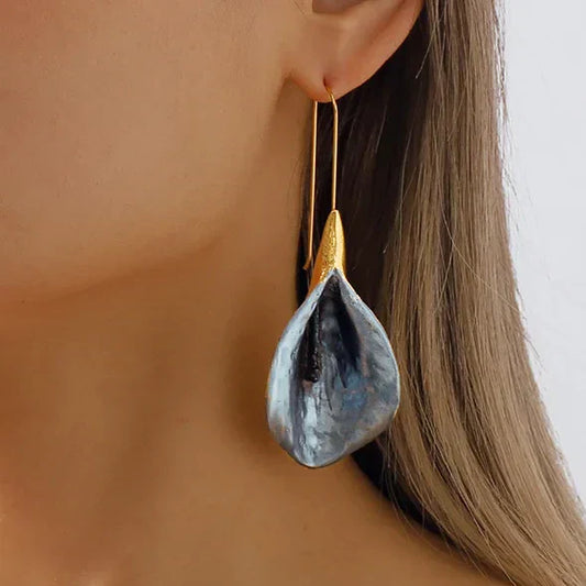 Vintage Blue & Gold Lotus Earrings-Maryam Jewelry