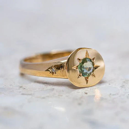 Vintage Green Starlight Golden Ring-Maryam Jewelry