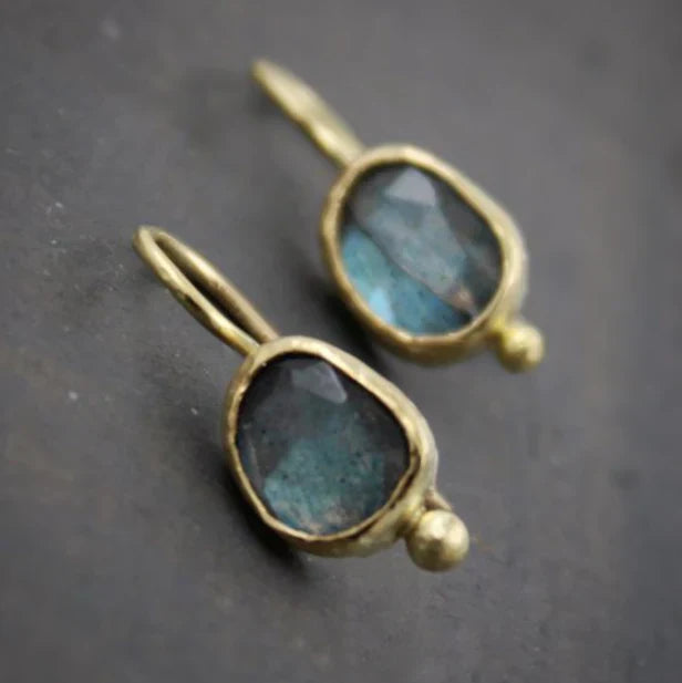 Vintage Blue Inlaid Stone Golden Earrings-Maryam Jewelry