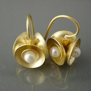 Vintage Golden Inlaid Pearl Blossom Earrings-Maryam Jewelry