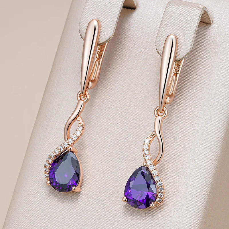 Elegant Purple Glass Dangling Earrings-Maryam Jewelry