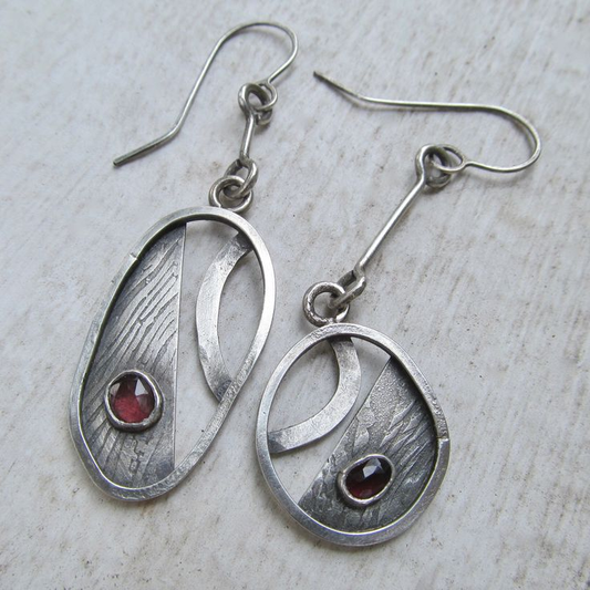 Vintage Silver Red Inlaid Stone Earrings-Maryam Jewelry