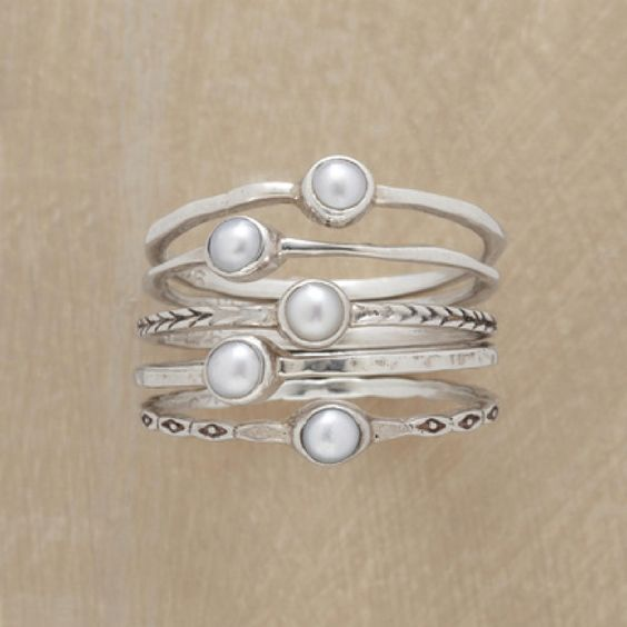 Vintage Inlaid Pearls Layered Silver Ring-Maryam Jewelry