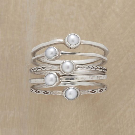 Vintage Inlaid Pearls Layered Silver Ring-Maryam Jewelry