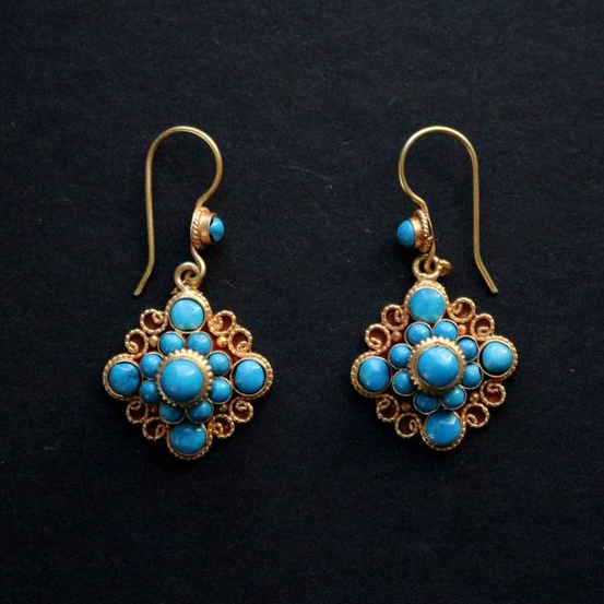 Vintage Blue Stones Mandala Earrings-Maryam Jewelry