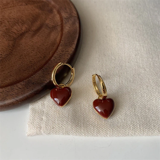 Elegant Red Gold Heart Earrings-Maryam Jewelry