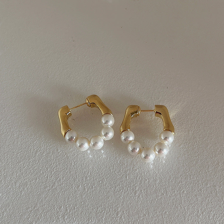 Elegant White Pearls Gold Earrings-Maryam Jewelry