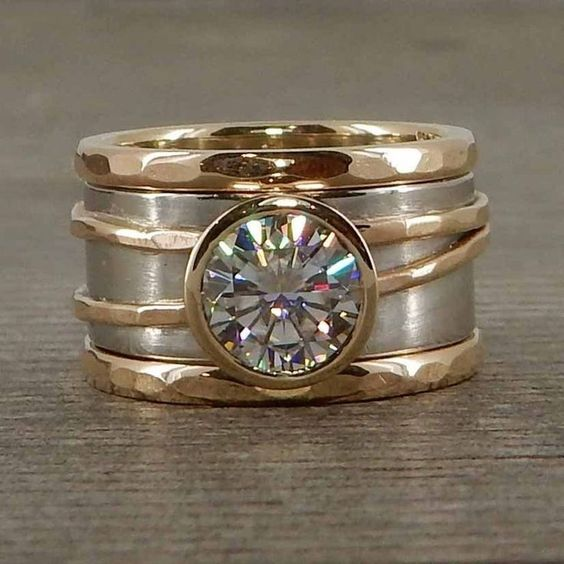 Vintage Inlaid Glass Golden & Silver Ring-Maryam Jewelry