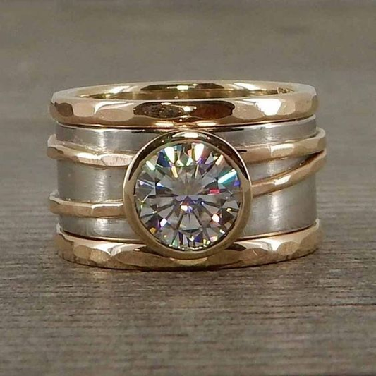 Vintage Inlaid Glass Golden & Silver Ring-Maryam Jewelry