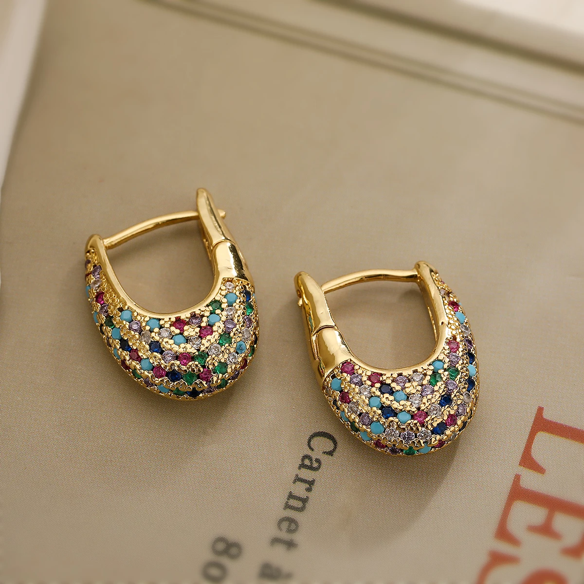 Elegant Colorful Inlaid Crystals Earrings-Maryam Jewelry