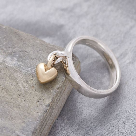 Vintage Dangling Heart Silver Ring-Maryam Jewelry