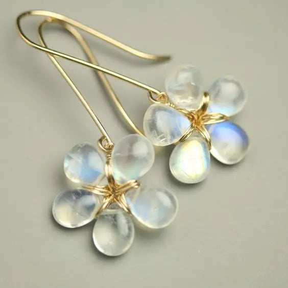 Vintage White Stone Flower Earrings-Maryam Jewelry