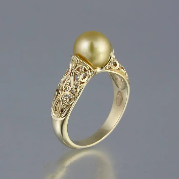 Vintage Golden Pearl Ring-Maryam Jewelry