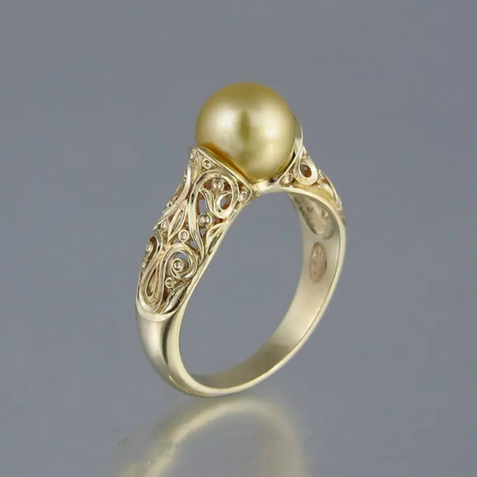 Vintage Golden Pearl Ring-Maryam Jewelry
