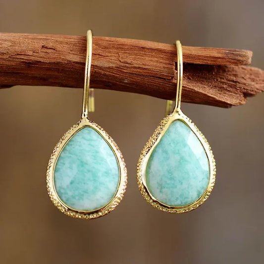 Vintage Blue Drop Gold Earrings-Maryam Jewelry