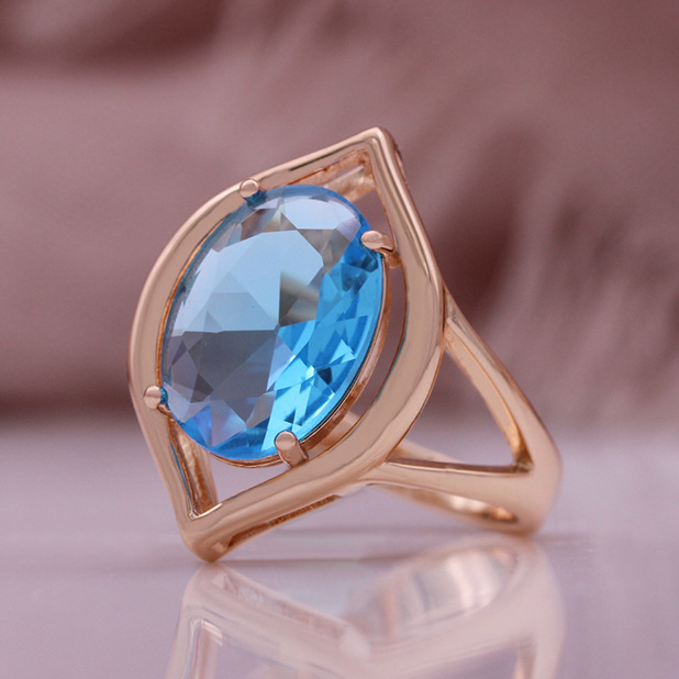 Vintage Blue Crystal Rose Gold Ring-Maryam Jewelry