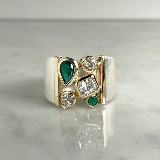 Vintage Green Glass Zirconia Ring-Maryam Jewelry