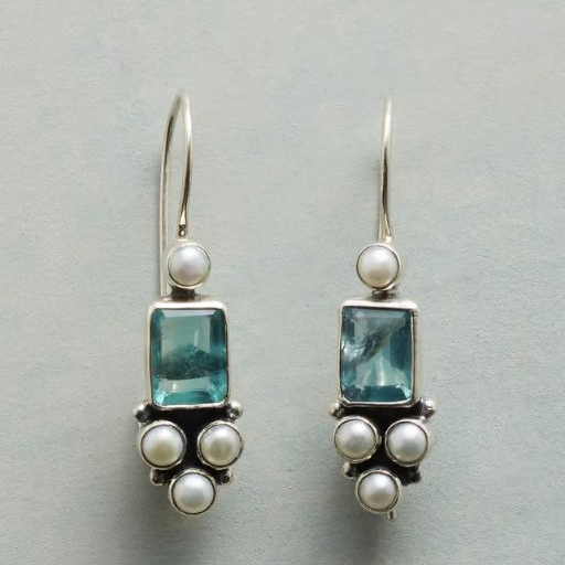 Vintage Green Glass Inlaid Pearls Earrings-Maryam Jewelry