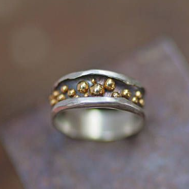 Vintage Gold Beads Silver Ring-Maryam Jewelry
