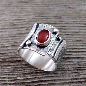 Vintage Red Inlaid Stone Ring-Maryam Jewelry