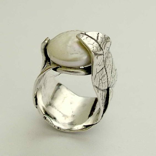 Vintage Natural Inlaid Stone Leaf Ring-Maryam Jewelry