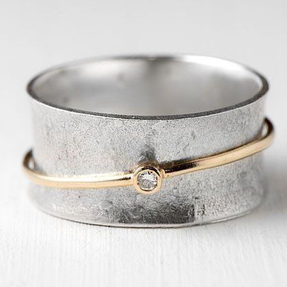 Vintage Golden Line Zirconia Silver Ring-Maryam Jewelry